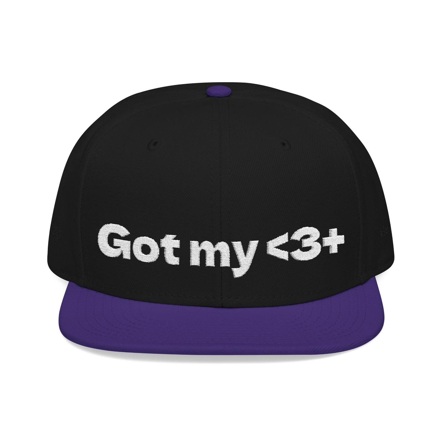 White Font "Got My <3 +" (Got My Heart Positive) Snapback Cap, Embroidered Hat, Casual Streetwear, Gift for Him/Her, (Many color variants)