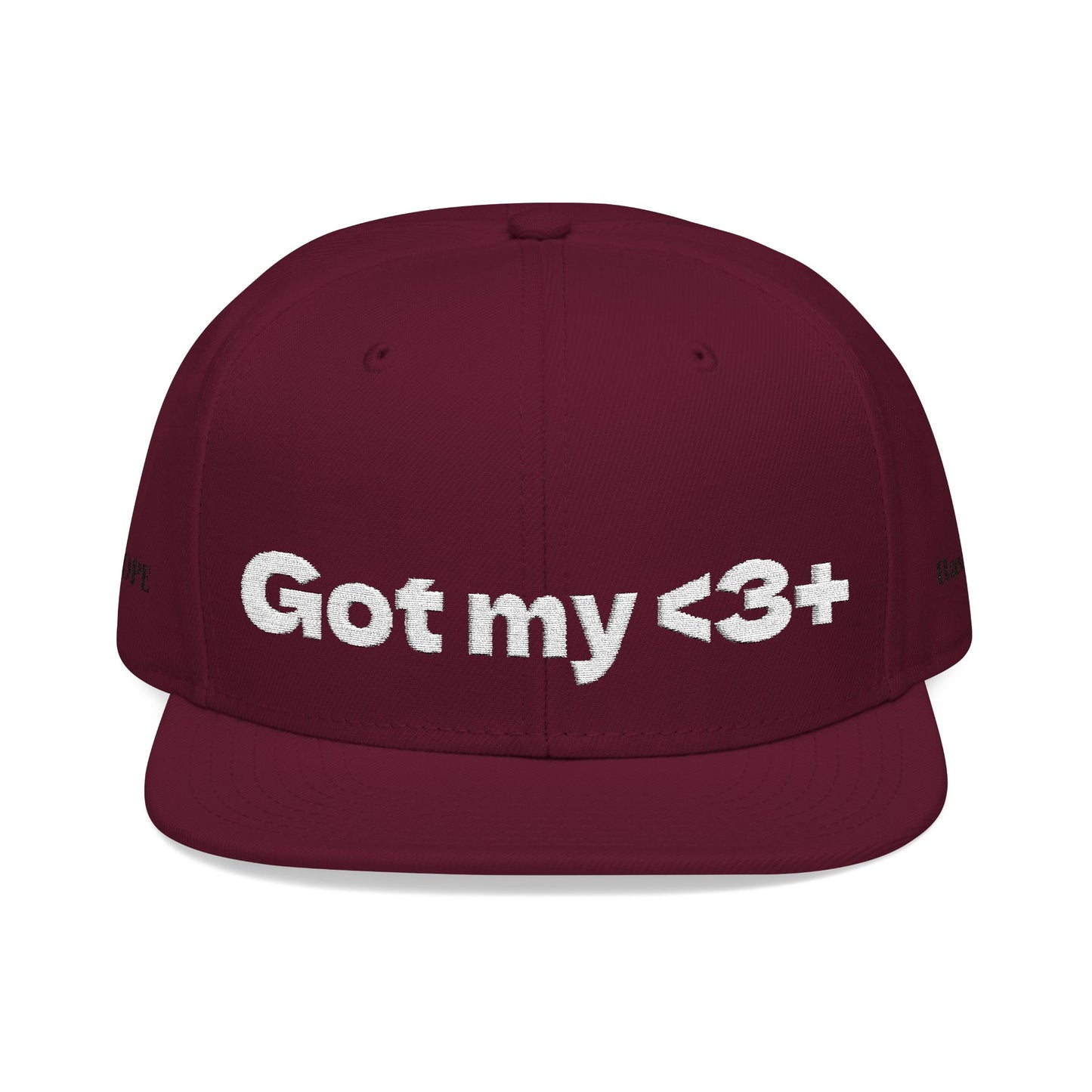 White Font "Got My <3 +" (Got My Heart Positive) Snapback Cap, Embroidered Hat, Casual Streetwear, Gift for Him/Her, (Many color variants)