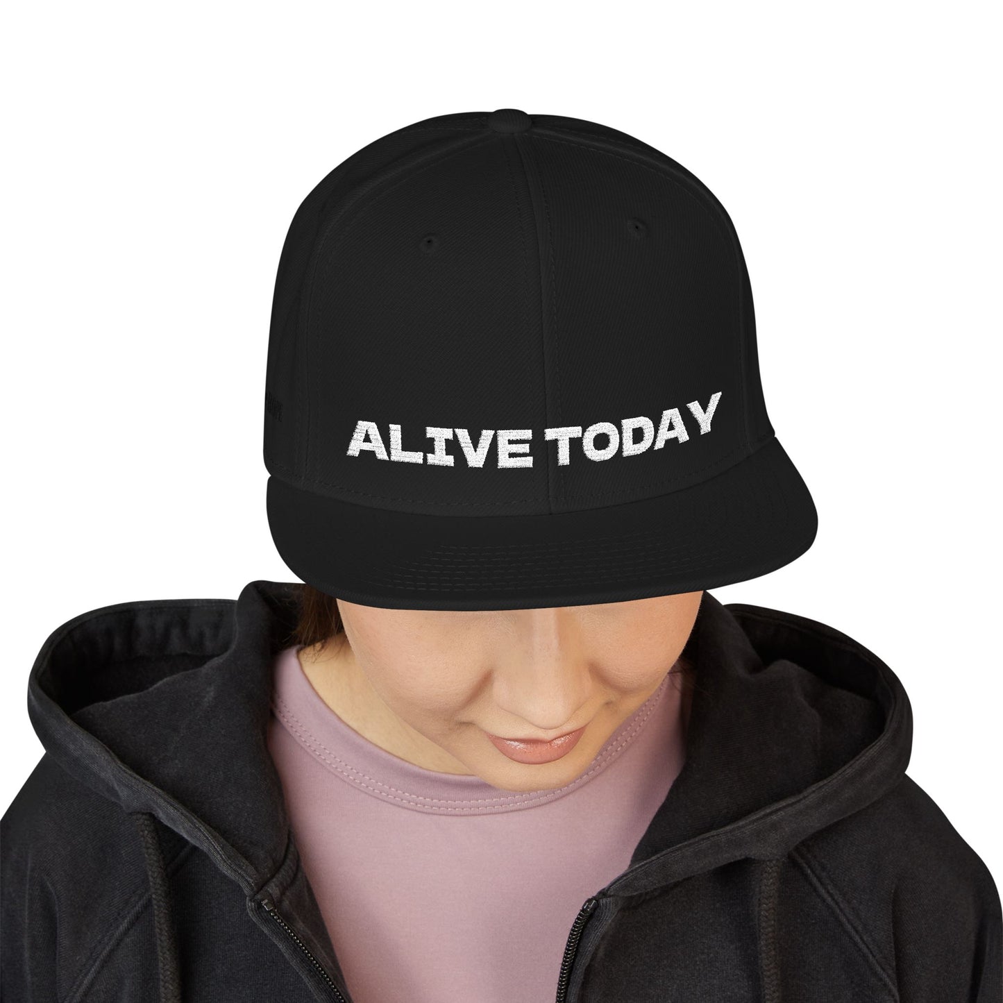 White Font "ALIVE TODAY" Snapback Cap, Embroidered Hat, Casual Streetwear, (Many color variants)