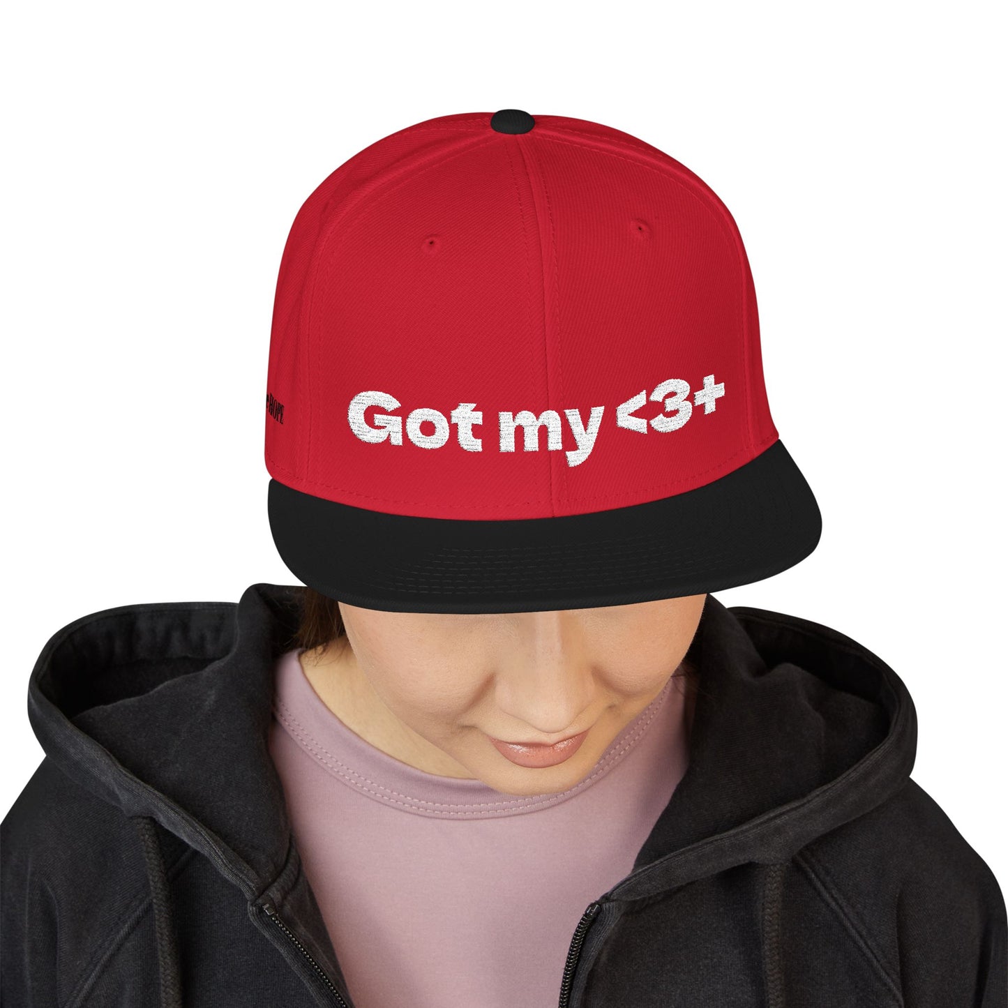 White Font "Got My <3 +" (Got My Heart Positive) Snapback Cap, Embroidered Hat, Casual Streetwear, Gift for Him/Her, (Many color variants)