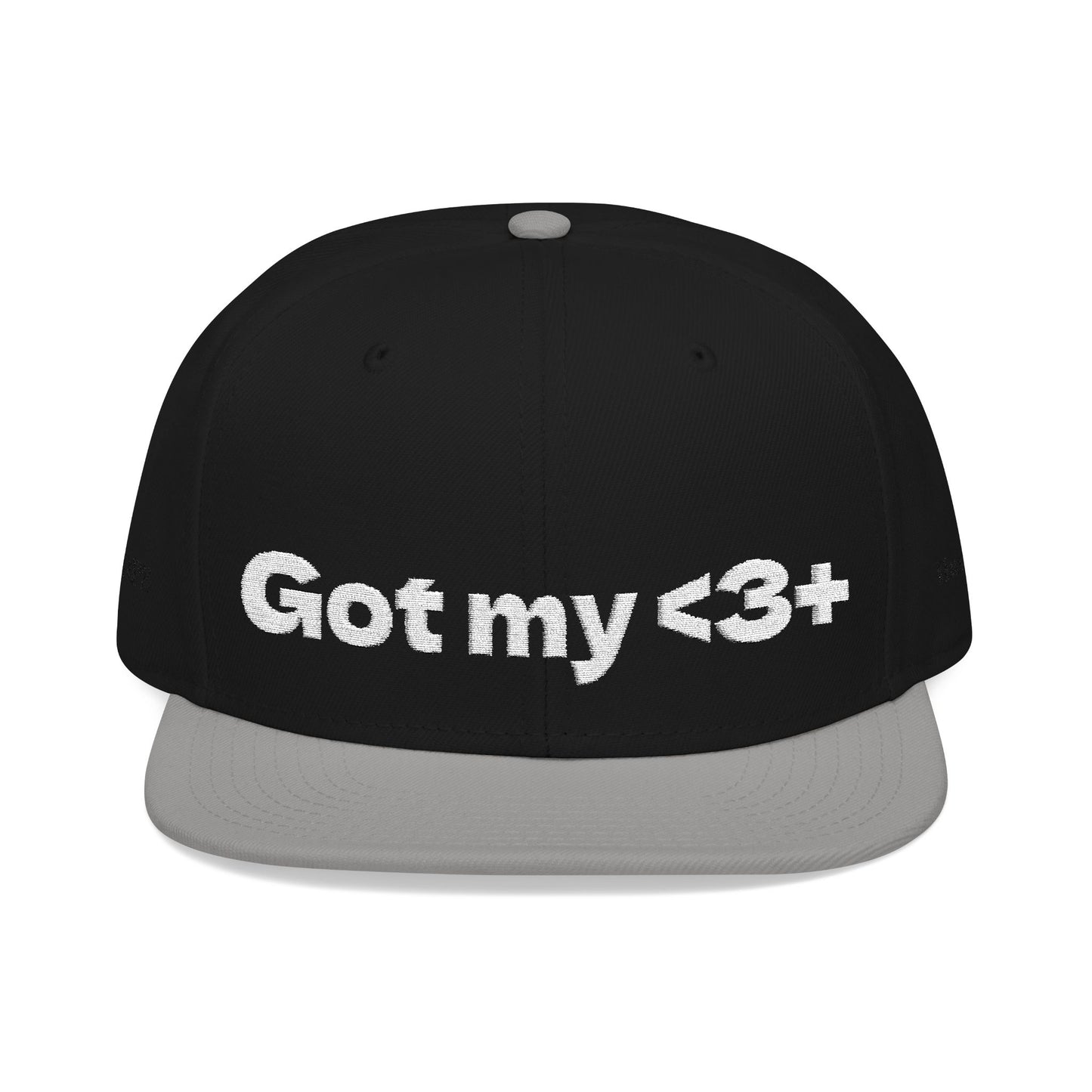 White Font "Got My <3 +" (Got My Heart Positive) Snapback Cap, Embroidered Hat, Casual Streetwear, Gift for Him/Her, (Many color variants)