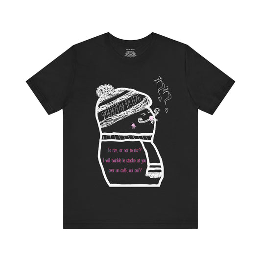 Red Font  "I will twinkle le stache at you over un cafe, oui oui?" -Rizz ( Coffee ) Monster Unisex Jersey Short Sleeve Tee