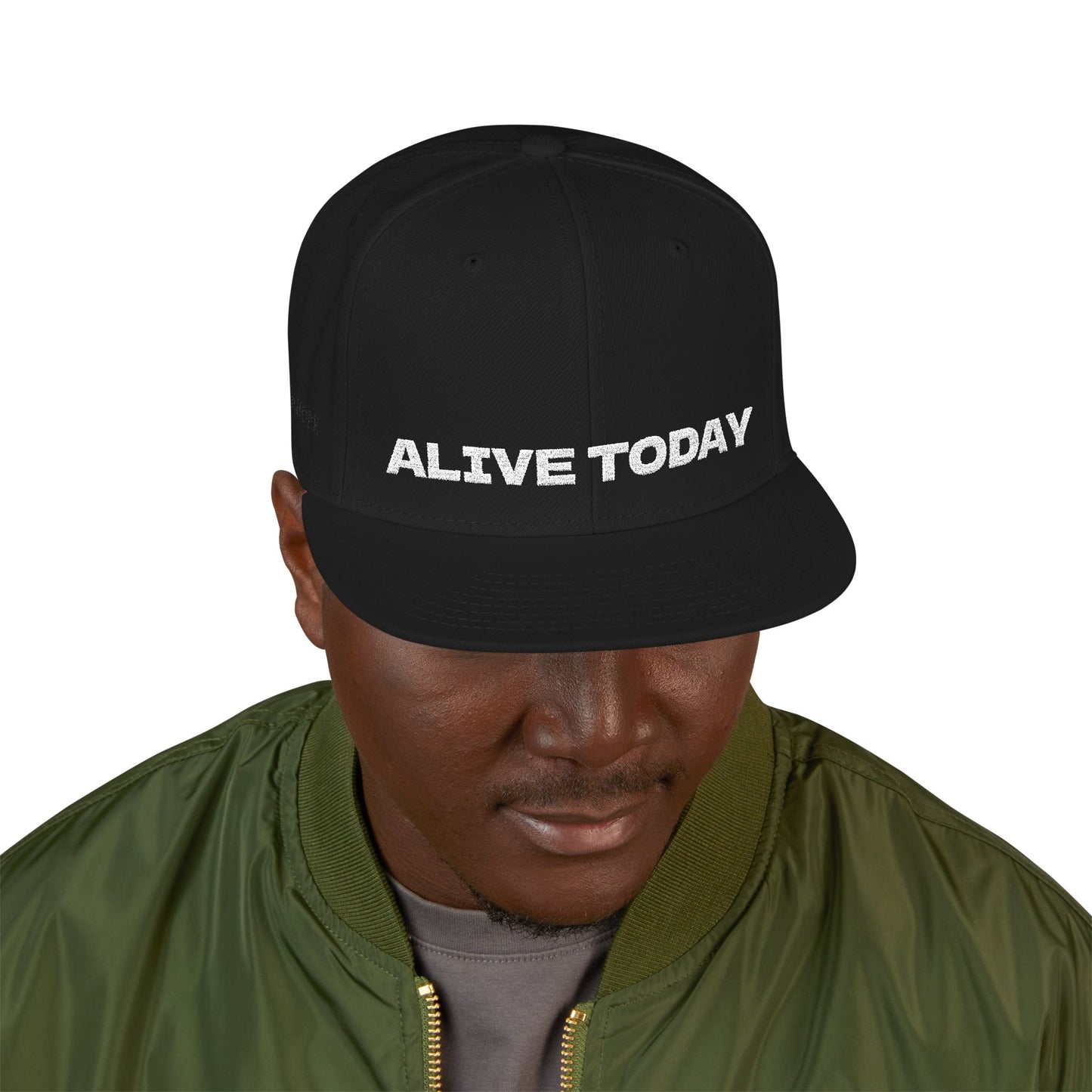 White Font "ALIVE TODAY" Snapback Cap, Embroidered Hat, Casual Streetwear, (Many color variants)