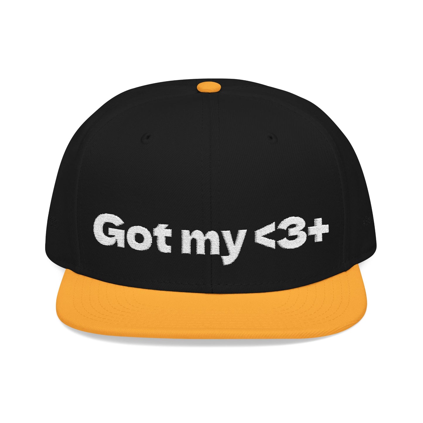 White Font "Got My <3 +" (Got My Heart Positive) Snapback Cap, Embroidered Hat, Casual Streetwear, Gift for Him/Her, (Many color variants)