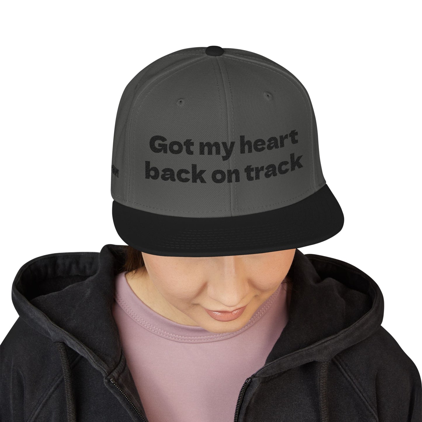 "Got my heart back on track" Snapback Cap, Embroidered Hat, Casual Streetwear, (Many color variants)