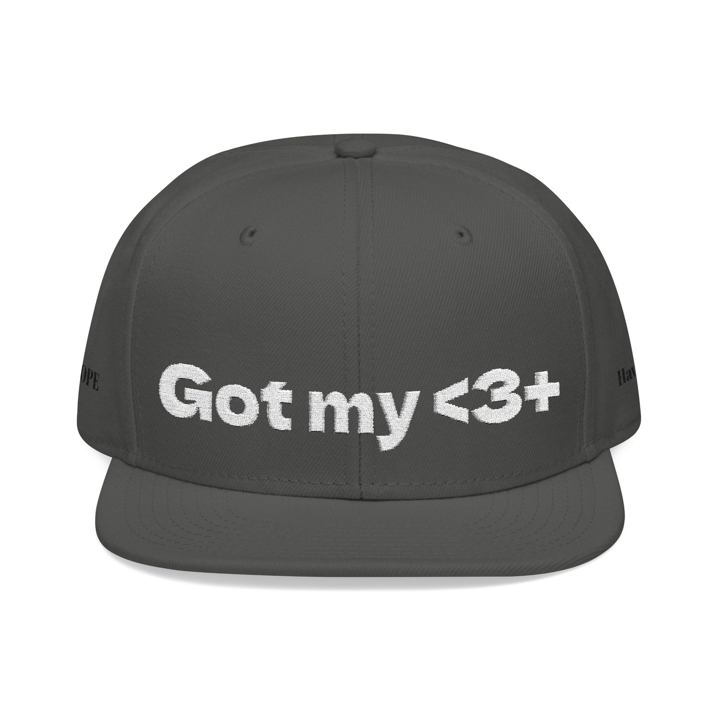 White Font "Got My <3 +" (Got My Heart Positive) Snapback Cap, Embroidered Hat, Casual Streetwear, Gift for Him/Her, (Many color variants)