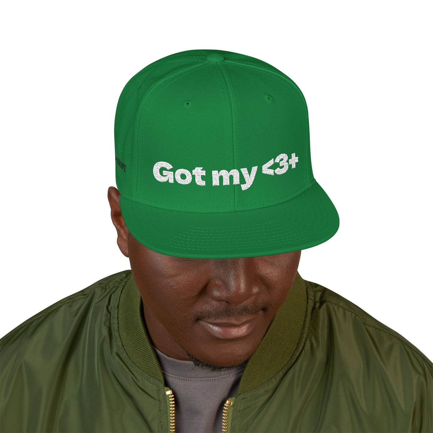 White Font "Got My <3 +" (Got My Heart Positive) Snapback Cap, Embroidered Hat, Casual Streetwear, Gift for Him/Her, (Many color variants)