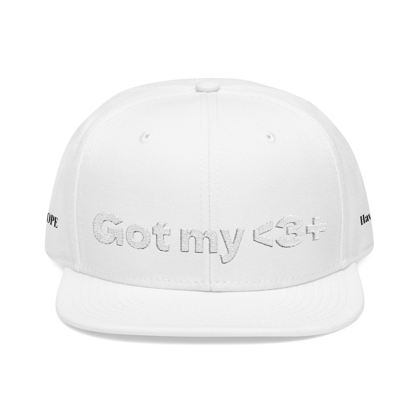 White Font "Got My <3 +" (Got My Heart Positive) Snapback Cap, Embroidered Hat, Casual Streetwear, Gift for Him/Her, (Many color variants)