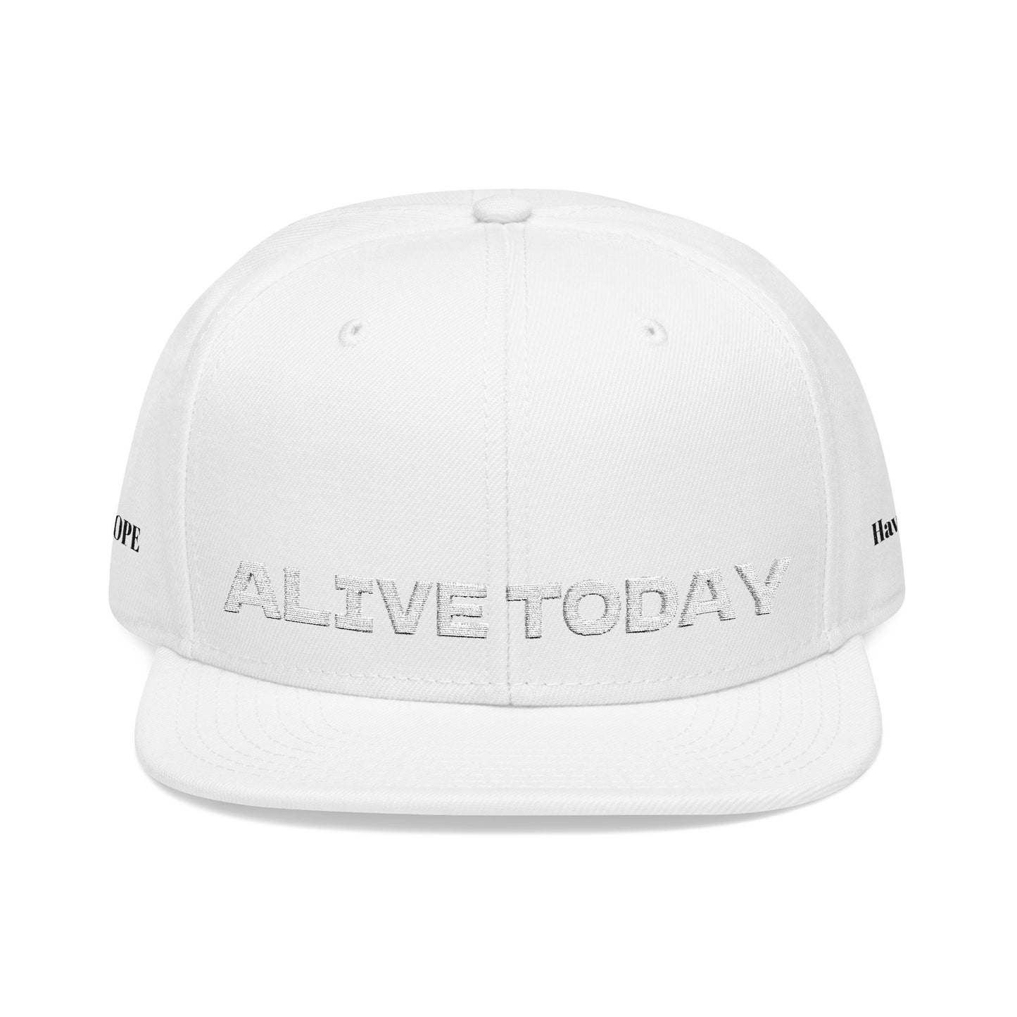 White Font "ALIVE TODAY" Snapback Cap, Embroidered Hat, Casual Streetwear, (Many color variants)