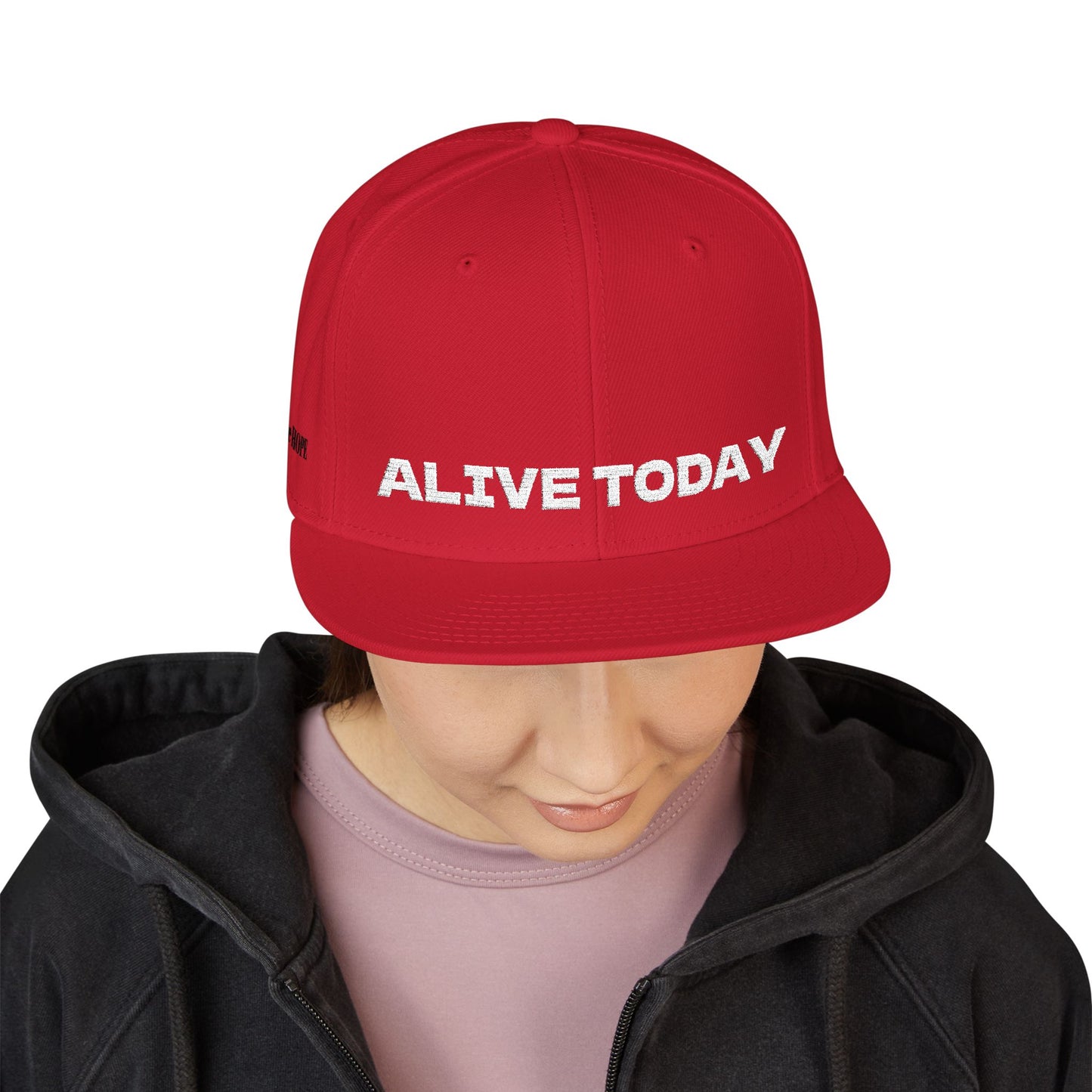 White Font "ALIVE TODAY" Snapback Cap, Embroidered Hat, Casual Streetwear, (Many color variants)