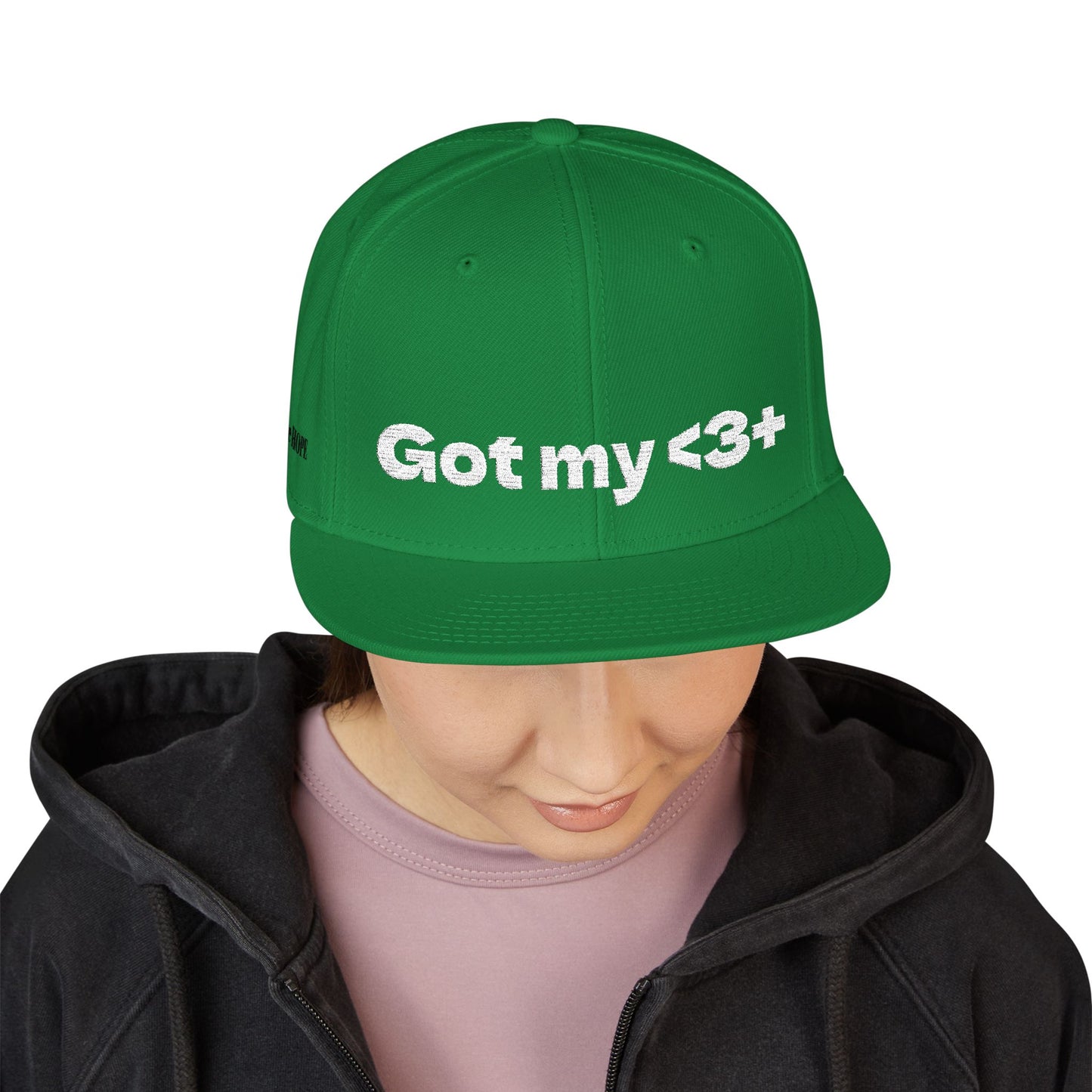 White Font "Got My <3 +" (Got My Heart Positive) Snapback Cap, Embroidered Hat, Casual Streetwear, Gift for Him/Her, (Many color variants)