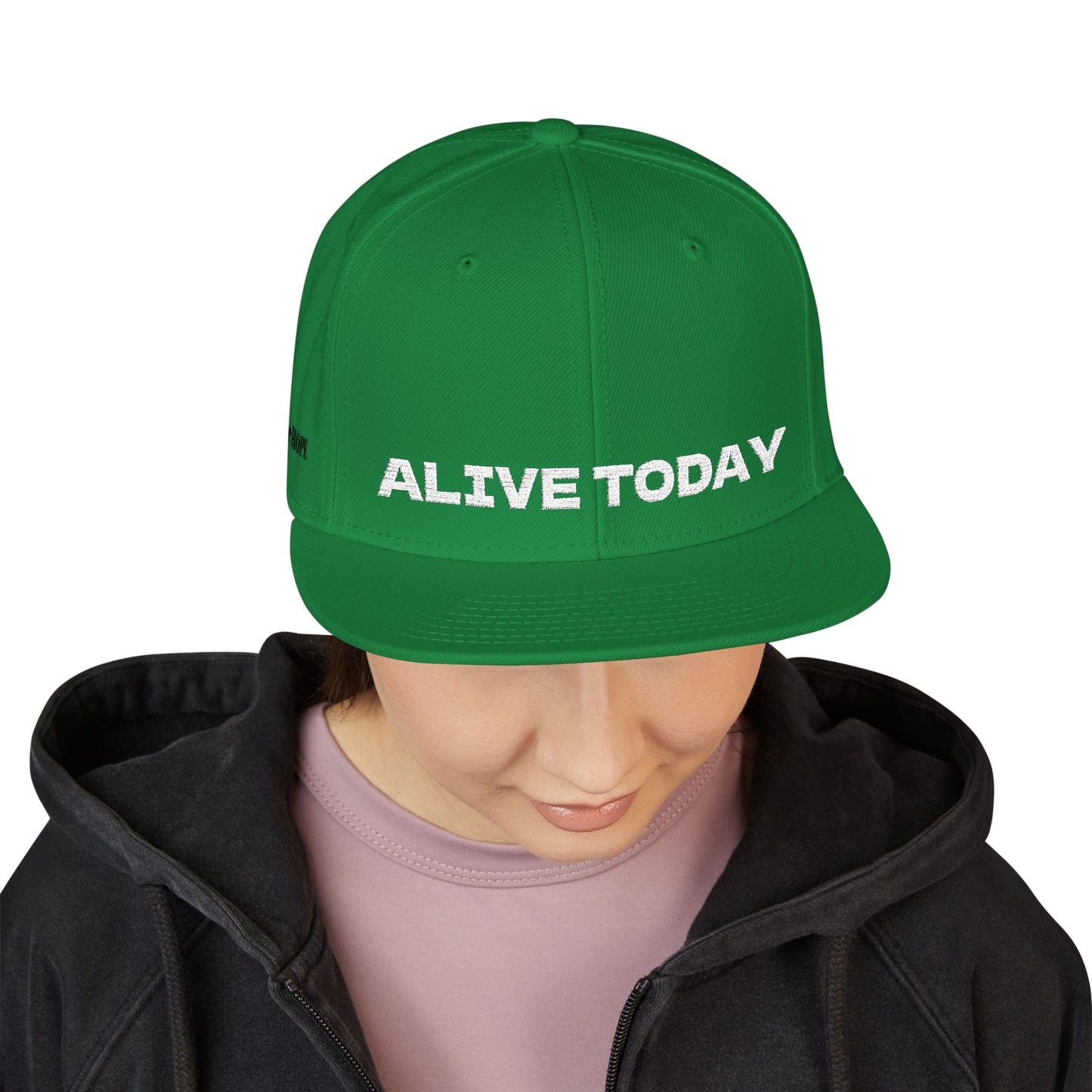 White Font "ALIVE TODAY" Snapback Cap, Embroidered Hat, Casual Streetwear, (Many color variants)