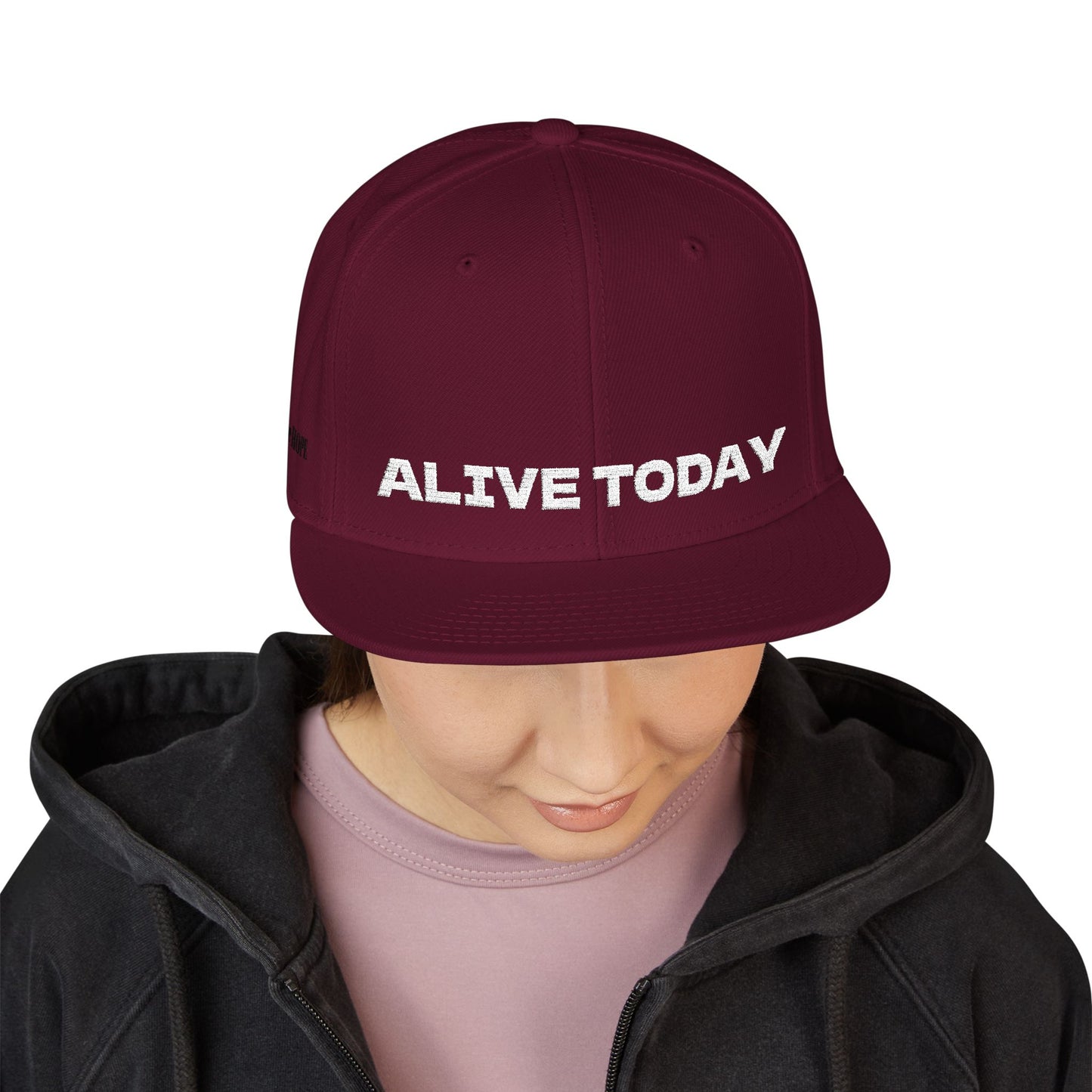White Font "ALIVE TODAY" Snapback Cap, Embroidered Hat, Casual Streetwear, (Many color variants)