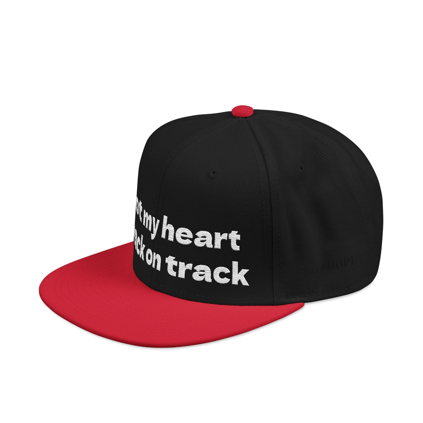 White Font "Got my heart back on track" Snapback Cap, Embroidered Hat, Casual Streetwear, (Many color variants)