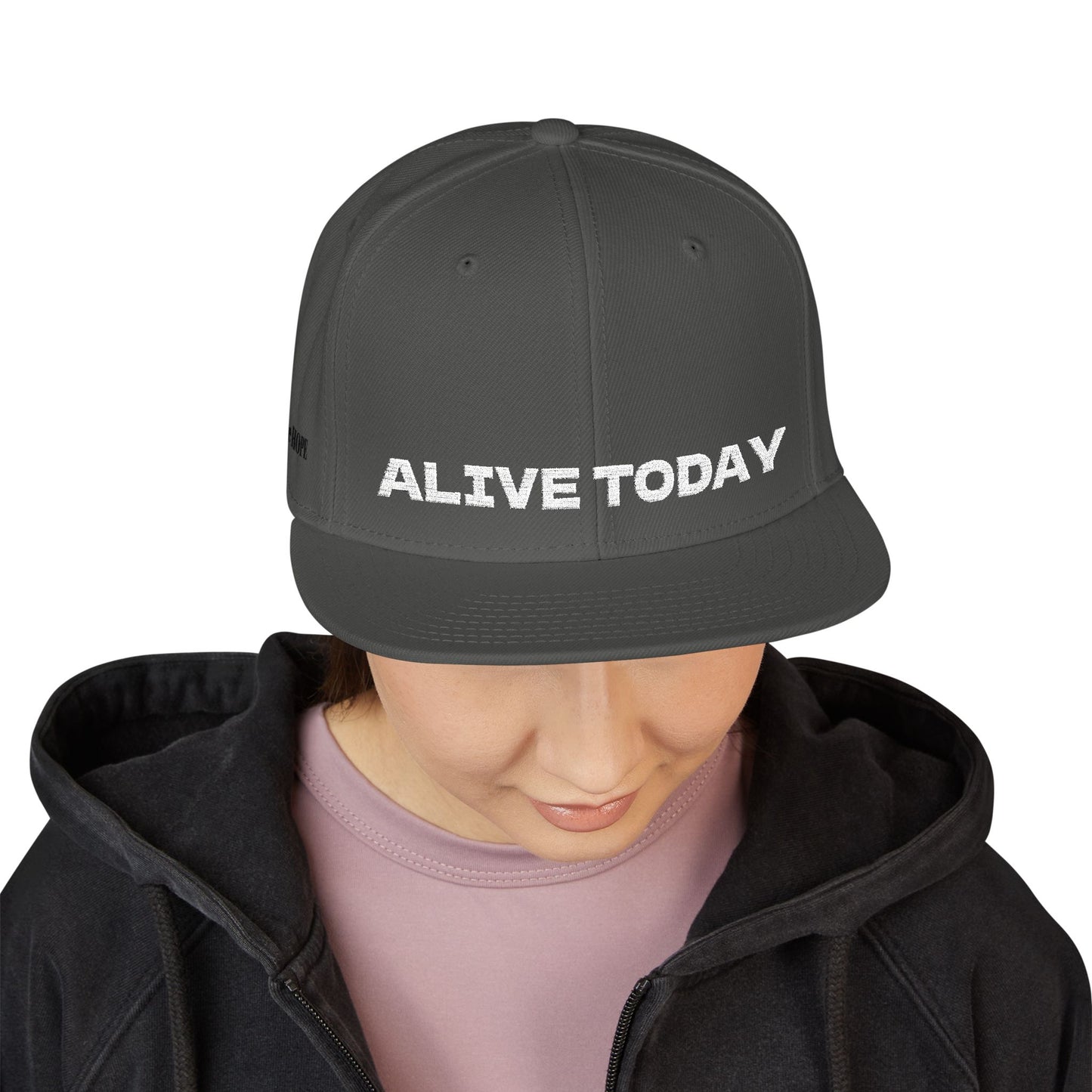 White Font "ALIVE TODAY" Snapback Cap, Embroidered Hat, Casual Streetwear, (Many color variants)