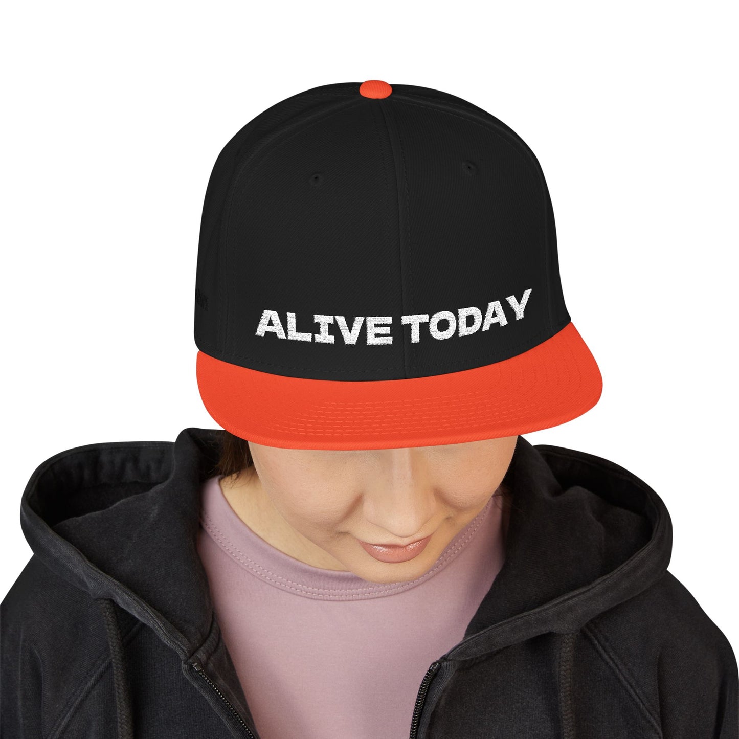 White Font "ALIVE TODAY" Snapback Cap, Embroidered Hat, Casual Streetwear, (Many color variants)