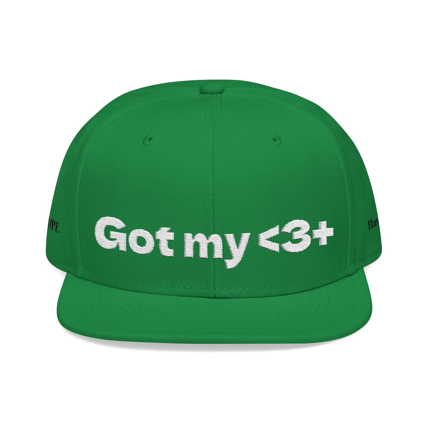 White Font "Got My <3 +" (Got My Heart Positive) Snapback Cap, Embroidered Hat, Casual Streetwear, Gift for Him/Her, (Many color variants)