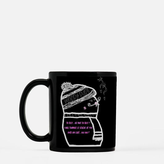 Rizz Monster With Pink Font Black Coffee Mug 11oz - "To rizz, or not to rizz? I will twinkle le stache at you over un cafe, oui oui?"