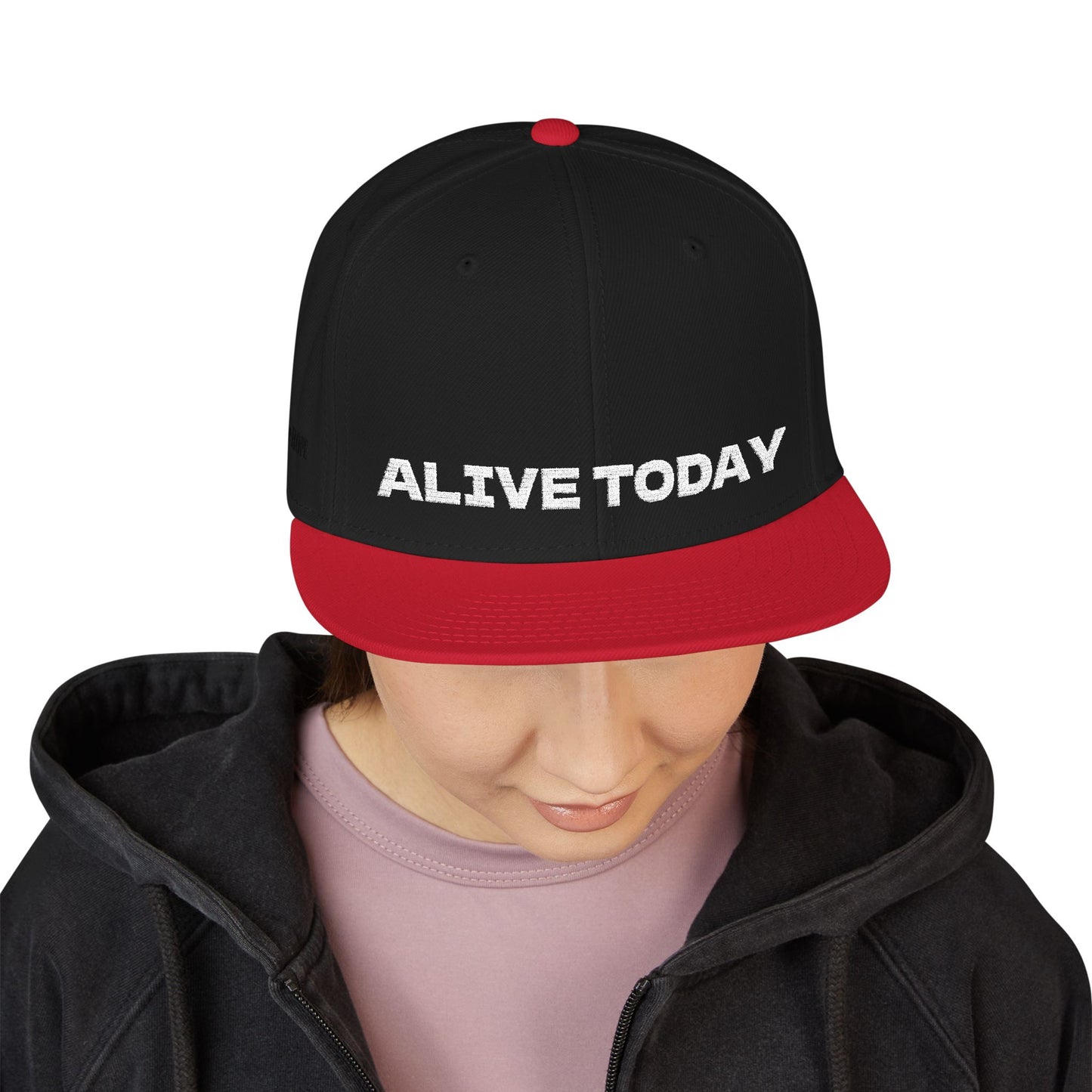 White Font "ALIVE TODAY" Snapback Cap, Embroidered Hat, Casual Streetwear, (Many color variants)