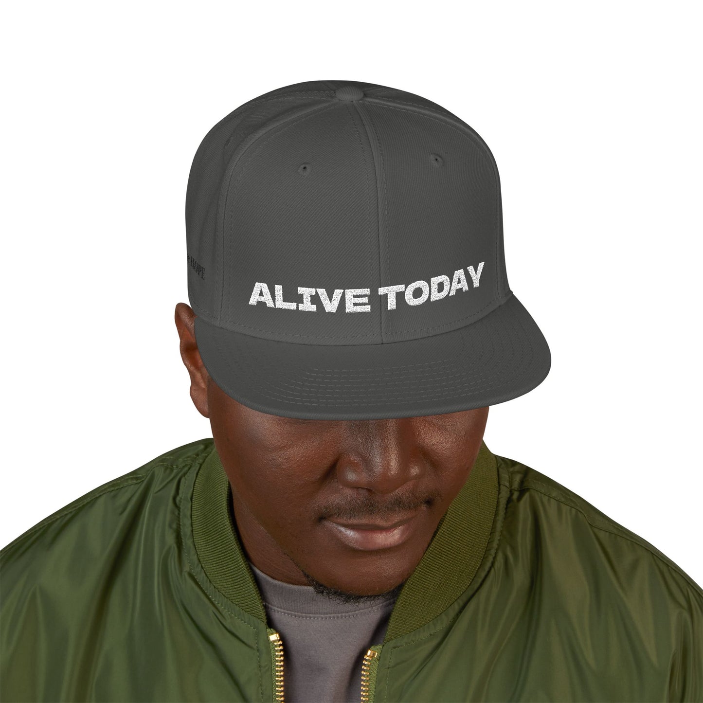 White Font "ALIVE TODAY" Snapback Cap, Embroidered Hat, Casual Streetwear, (Many color variants)