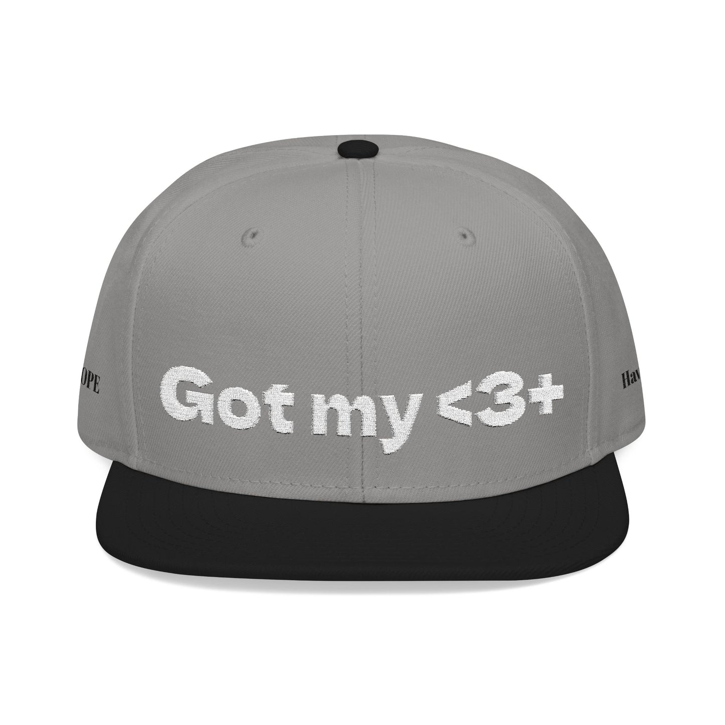 White Font "Got My <3 +" (Got My Heart Positive) Snapback Cap, Embroidered Hat, Casual Streetwear, Gift for Him/Her, (Many color variants)