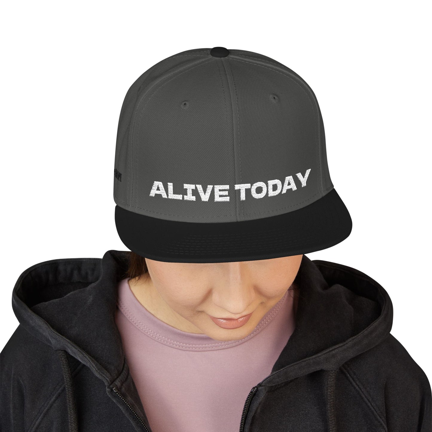 White Font "ALIVE TODAY" Snapback Cap, Embroidered Hat, Casual Streetwear, (Many color variants)