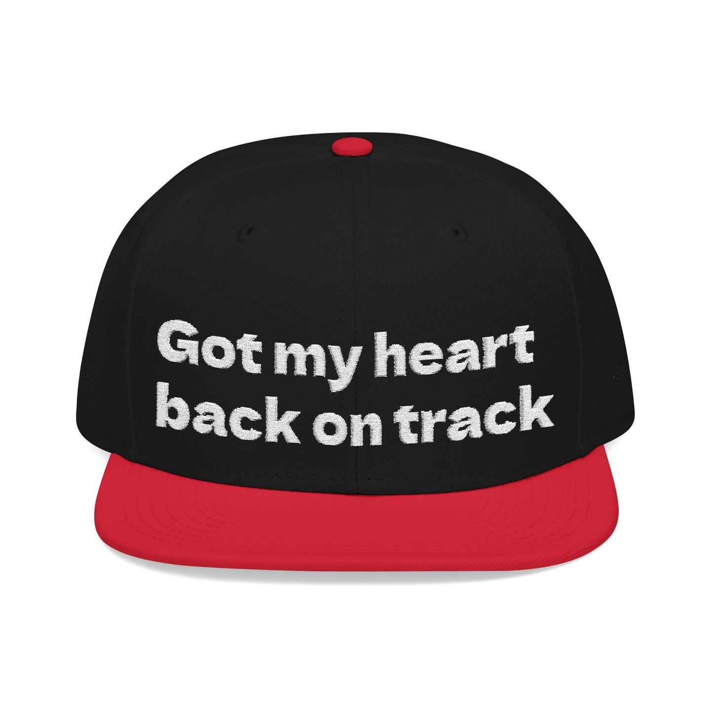White Font "Got my heart back on track" Snapback Cap, Embroidered Hat, Casual Streetwear, (Many color variants)