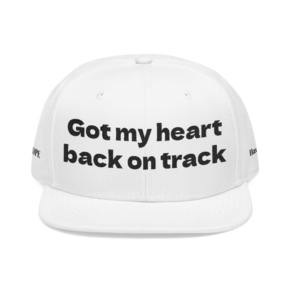 "Got my heart back on track" Snapback Cap, Embroidered Hat, Casual Streetwear, (Many color variants)