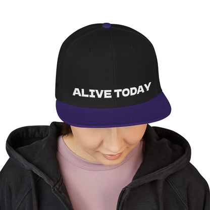 White Font "ALIVE TODAY" Snapback Cap, Embroidered Hat, Casual Streetwear, (Many color variants)