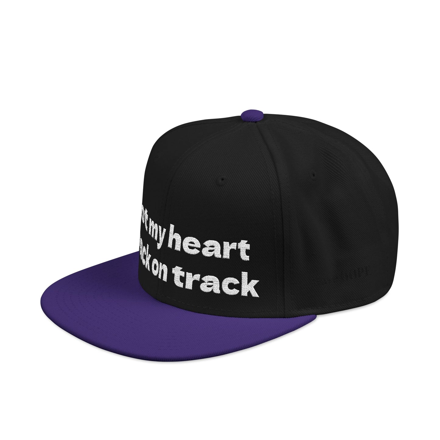 White Font "Got my heart back on track" Snapback Cap, Embroidered Hat, Casual Streetwear, (Many color variants)