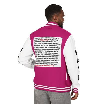 From Here On Have Hope Inspired Unisex Heavyweight Letterman Jacket - Empowering Message "You know D*** well you can do it." Comes in many color variants!