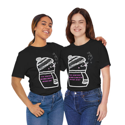 Pink Font  "I will twinkle le stache at you over un cafe, oui oui?" -Rizz ( Coffee ) Monster Unisex Jersey Short Sleeve Tee