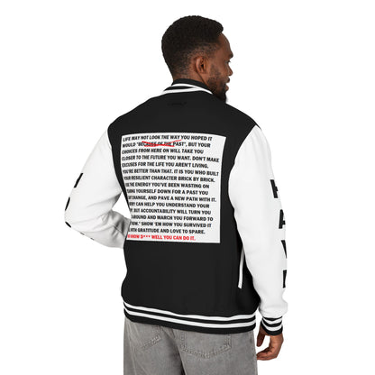 From Here On Have Hope Inspired Unisex Heavyweight Letterman Jacket - Empowering Message "You know D*** well you can do it." Comes in many color variants!