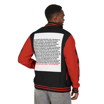 Rule Maker Have Hope Inspired Unisex Heavyweight Letterman Jacket - Empowering Message "IF YOU ARE IN PAIN, HOWL YOUR A** OFF. LET 'EM KNOW." Comes in many color variants!