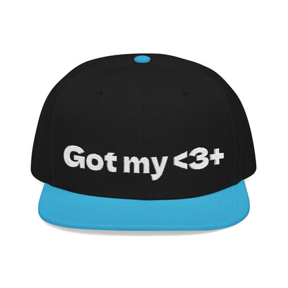 White Font "Got My <3 +" (Got My Heart Positive) Snapback Cap, Embroidered Hat, Casual Streetwear, Gift for Him/Her, (Many color variants)