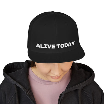 White Font "ALIVE TODAY" Snapback Cap, Embroidered Hat, Casual Streetwear, (Many color variants)
