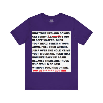 Ride Or Die Motivational Messaging Variants of Blue "YOU'VE F****** GOT THIS." Unisex Jersey Short Sleeve Tee (Color Group 4of4)