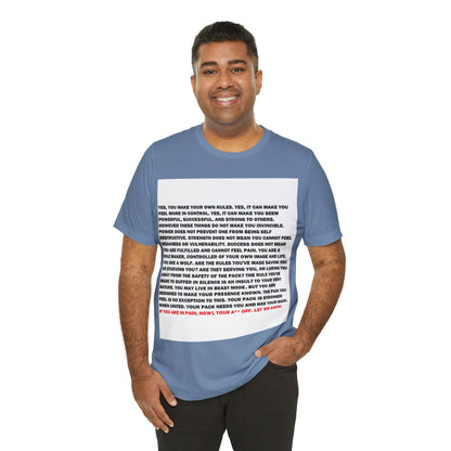 Rule Maker Motivational Messaging Variants of Blue "IF YOU ARE IN PAIN, HOWL YOUR A** OFF. LET 'EM KNOW." Unisex Jersey Short Sleeve Tee (Color Group 4of4)