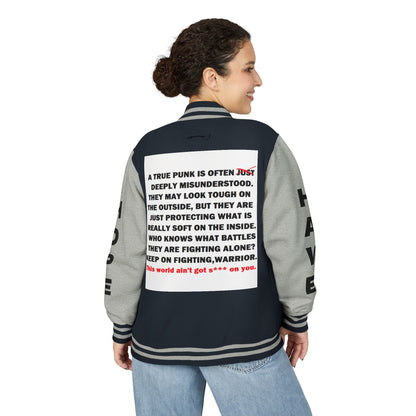 True Punk Have Hope Inspired Unisex Heavyweight Letterman Jacket - Empowering Message "This world ain't got s*** on you." Comes in many color variants!