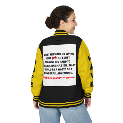 The Survivor Have Hope Inspired Unisex Heavyweight Letterman Jacket - Empowering Message "Make them your B**** instead." Comes in many color variants!