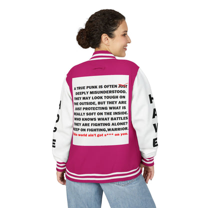 True Punk Have Hope Inspired Unisex Heavyweight Letterman Jacket - Empowering Message "This world ain't got s*** on you." Comes in many color variants!