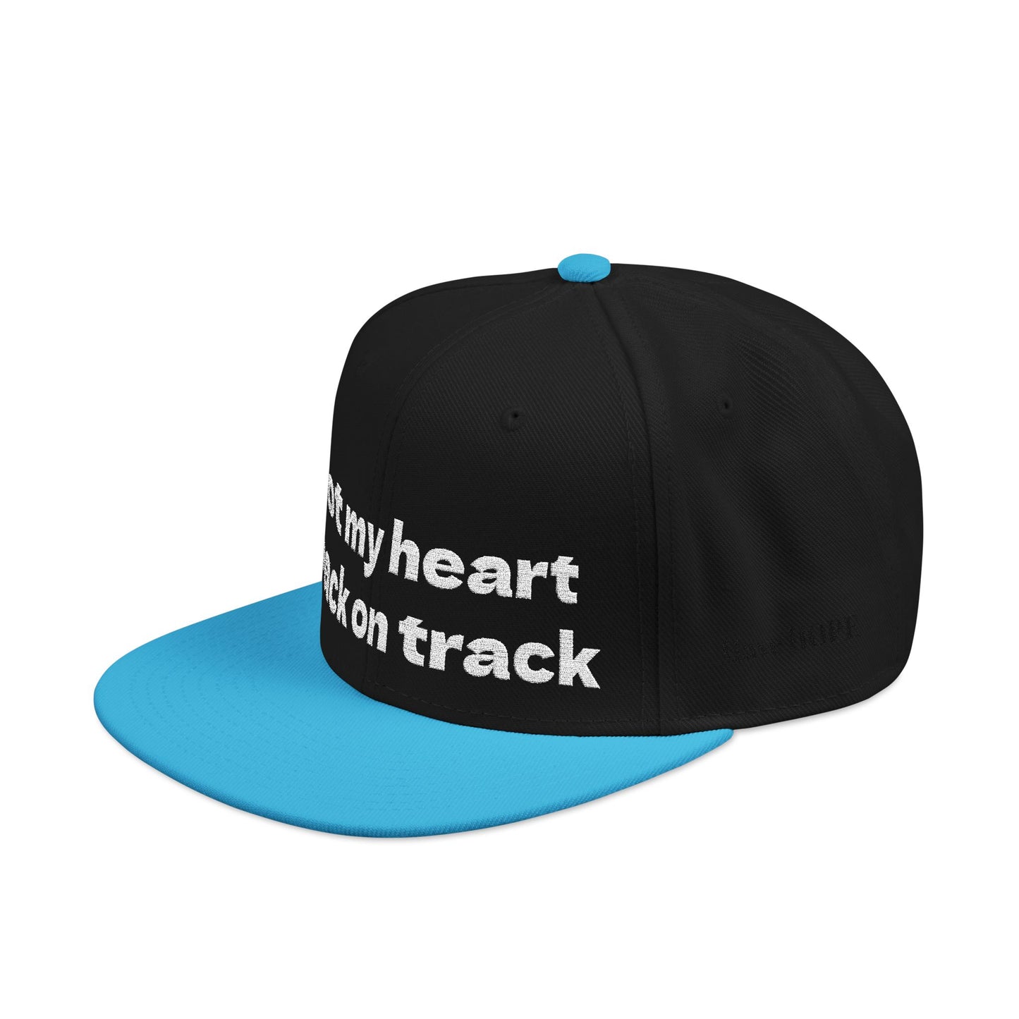 White Font "Got my heart back on track" Snapback Cap, Embroidered Hat, Casual Streetwear, (Many color variants)