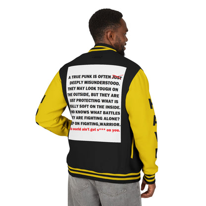 True Punk Have Hope Inspired Unisex Heavyweight Letterman Jacket - Empowering Message "This world ain't got s*** on you." Comes in many color variants!