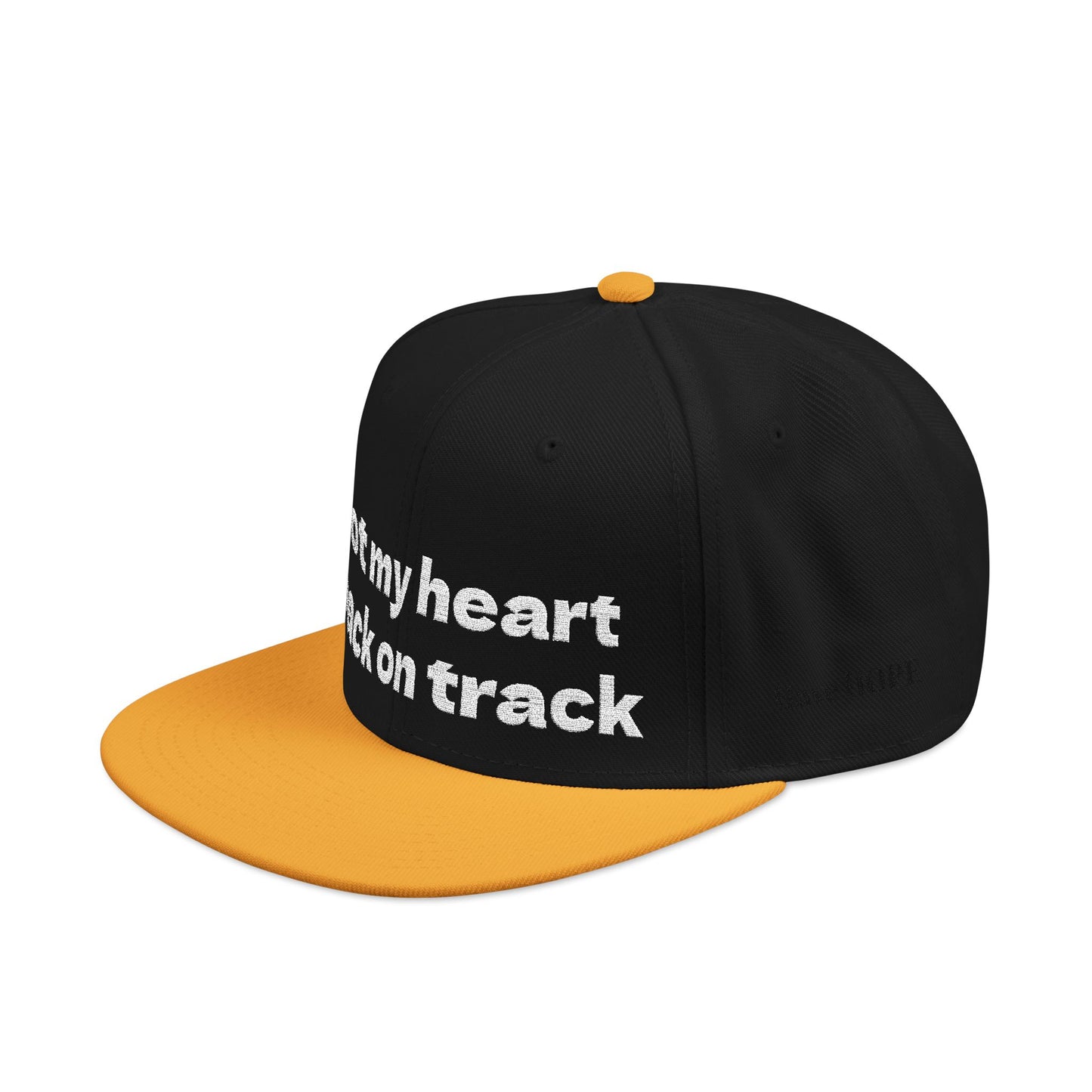 White Font "Got my heart back on track" Snapback Cap, Embroidered Hat, Casual Streetwear, (Many color variants)