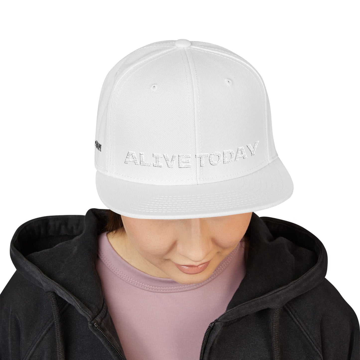 White Font "ALIVE TODAY" Snapback Cap, Embroidered Hat, Casual Streetwear, (Many color variants)