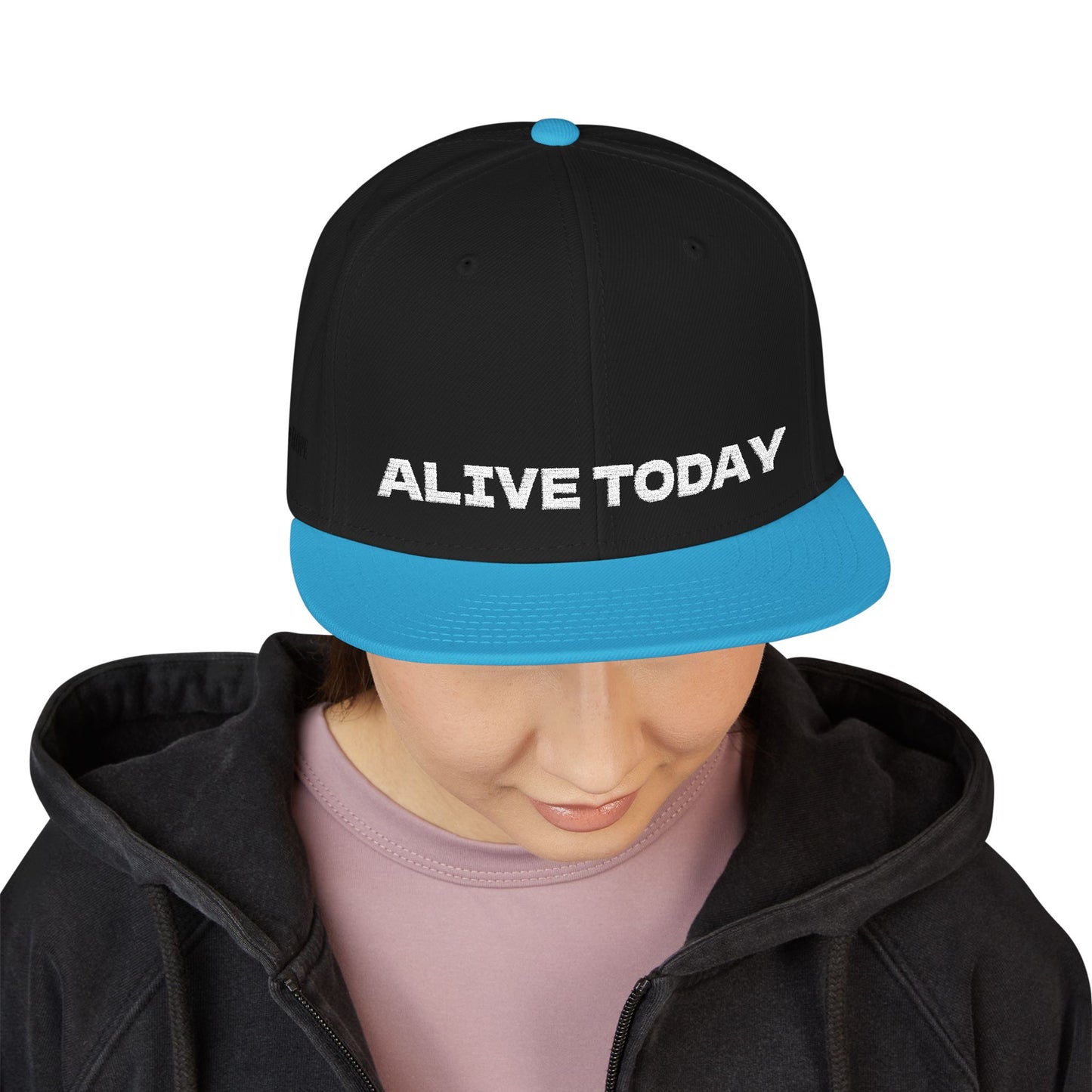 White Font "ALIVE TODAY" Snapback Cap, Embroidered Hat, Casual Streetwear, (Many color variants)
