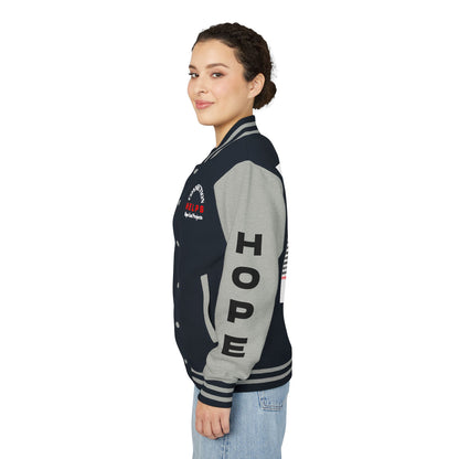 Rule Maker Have Hope Inspired Unisex Heavyweight Letterman Jacket - Empowering Message "IF YOU ARE IN PAIN, HOWL YOUR A** OFF. LET 'EM KNOW." Comes in many color variants!