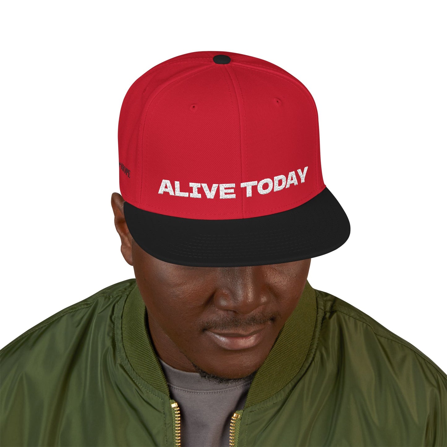 White Font "ALIVE TODAY" Snapback Cap, Embroidered Hat, Casual Streetwear, (Many color variants)
