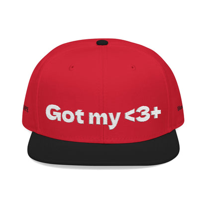 White Font "Got My <3 +" (Got My Heart Positive) Snapback Cap, Embroidered Hat, Casual Streetwear, Gift for Him/Her, (Many color variants)