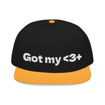 White Font "Got My <3 +" (Got My Heart Positive) Snapback Cap, Embroidered Hat, Casual Streetwear, Gift for Him/Her, (Many color variants)